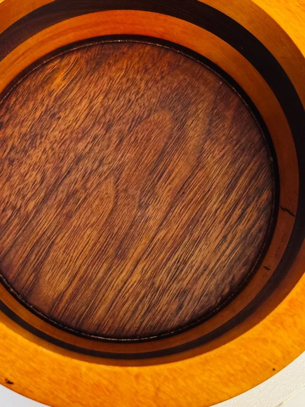 Handmade Turned Wood Round Box 7x7 Trinket Box with Lid 4 Layer Cabin READ